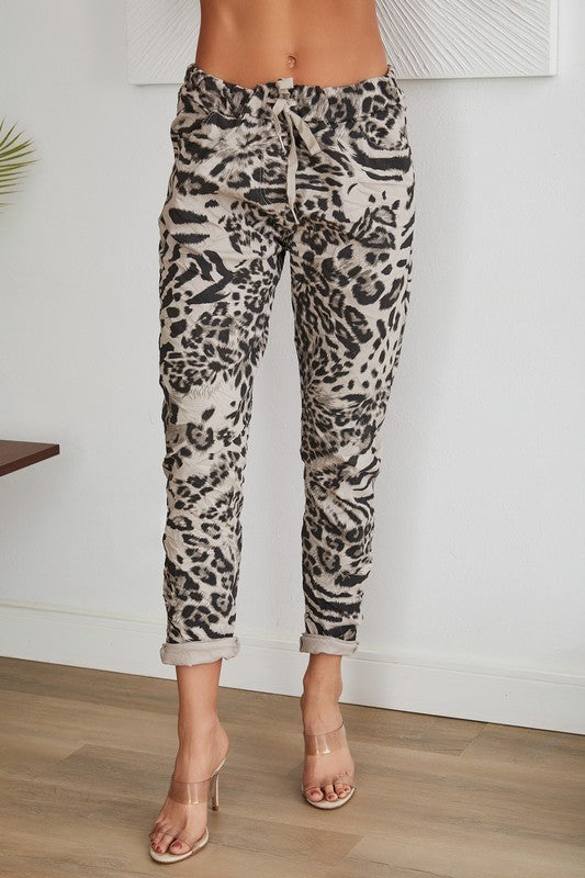Cheetah print crinkle joggers