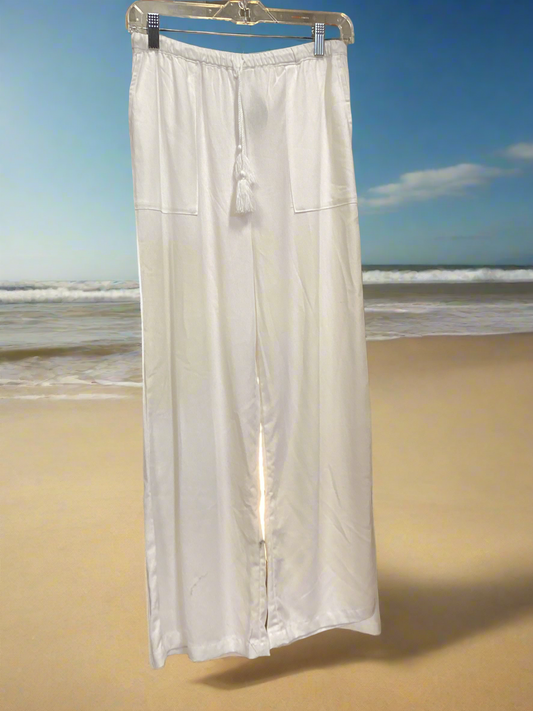 Linen blend crop wide leg pant