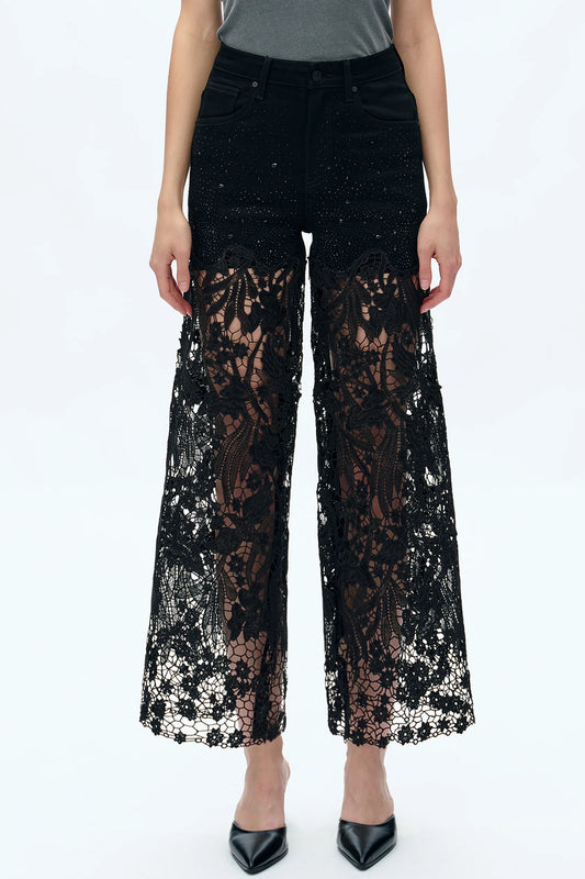 Black lace bottom denim