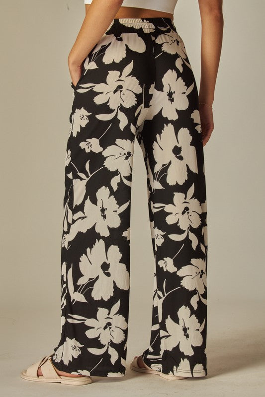 Ribbed floral print pull on pant