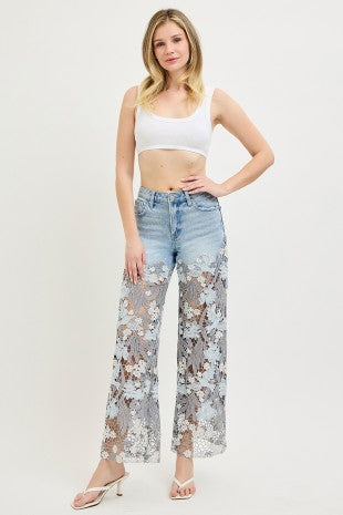 High rise lace panel jeans