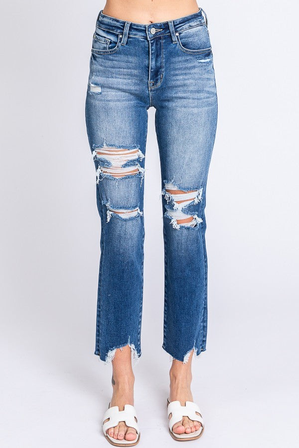 Destroyed stretch slim straight jeans