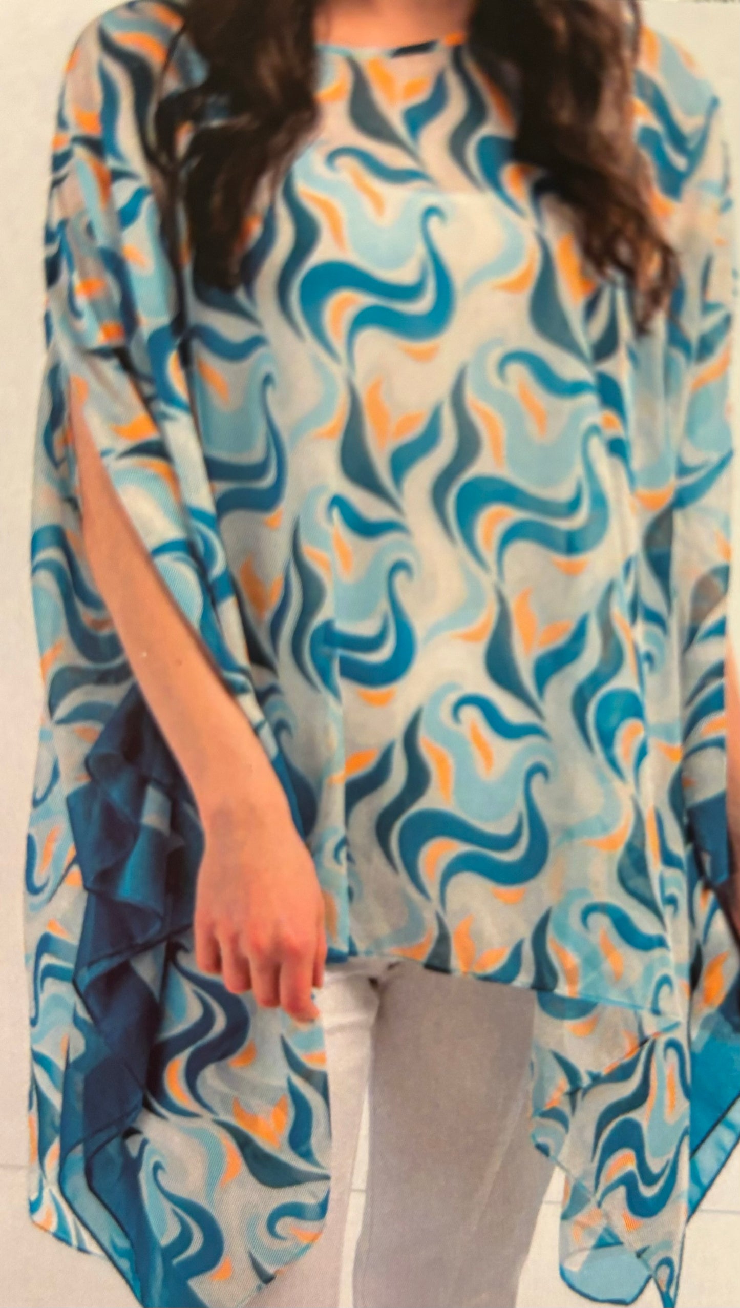 Swirl patterned sheer poncho/cover up