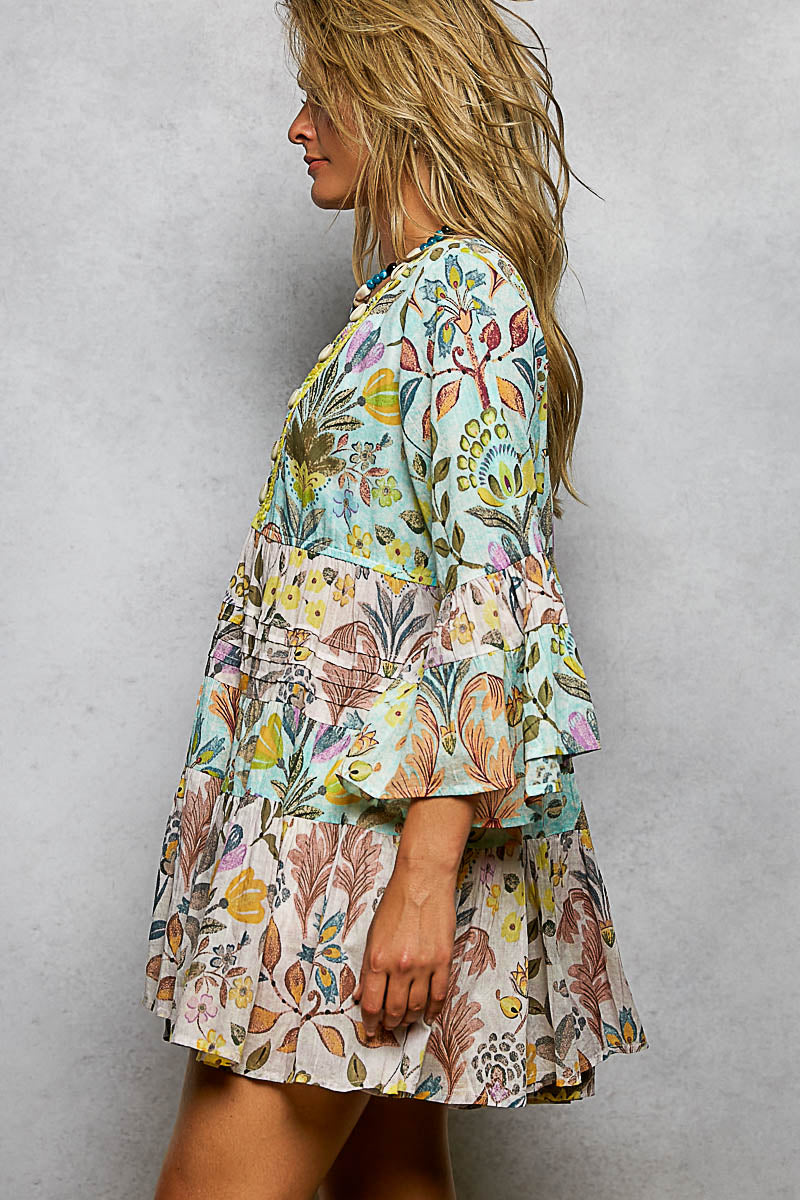 V neck 3/4 sleeve relaxed fit dress