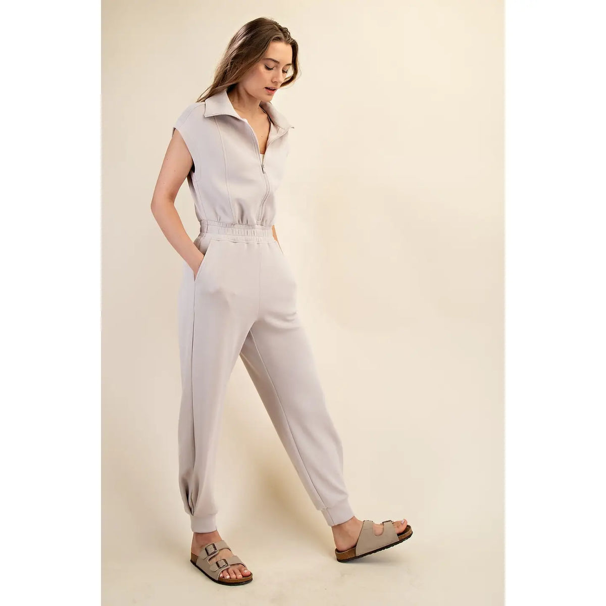 Mocha cream scuba jumpsuit
