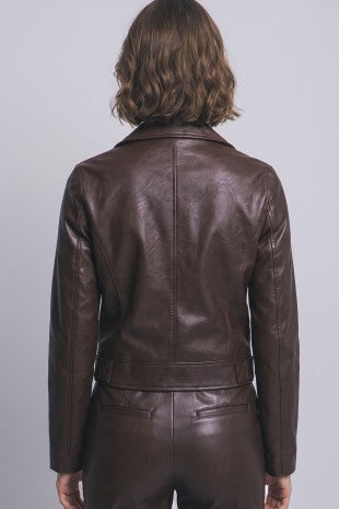 Faux leather moto jacket in espresso