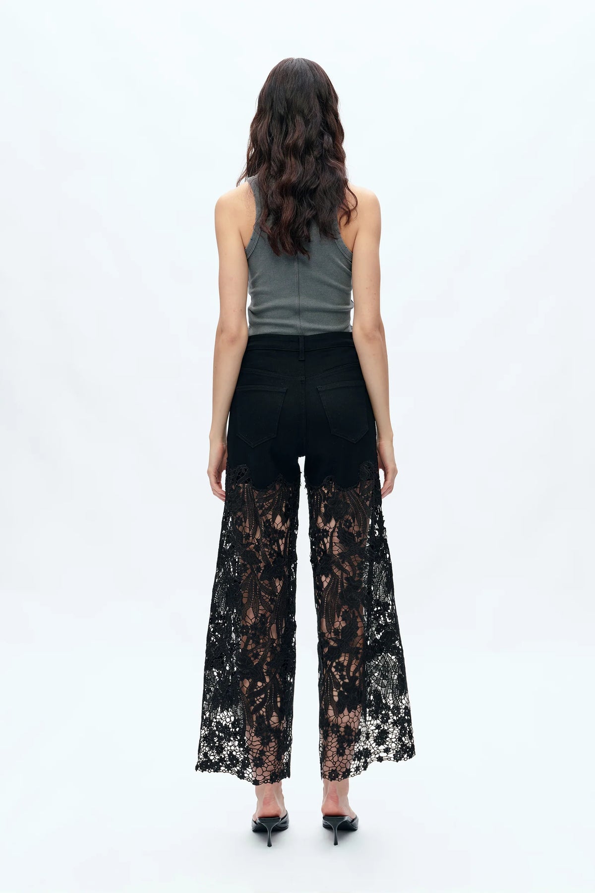Black lace bottom denim