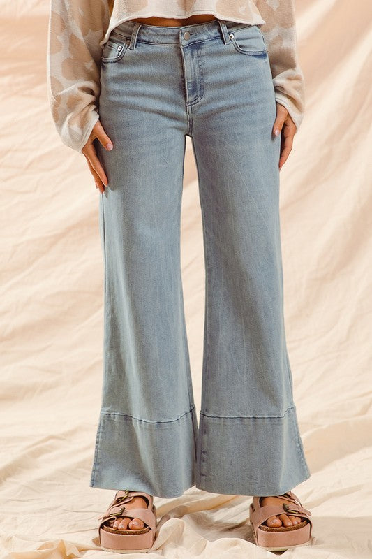 Wide leg flare denim in light wash