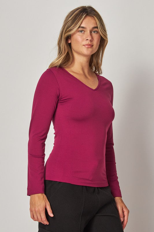 Fleece lined v neck top (multiple colors) One size