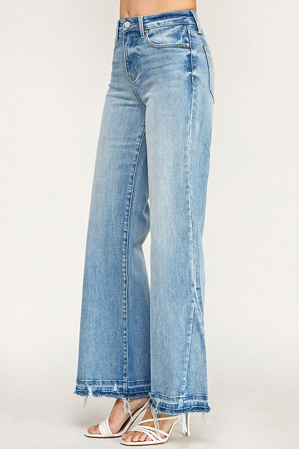 High rise seam detail wide leg jeans