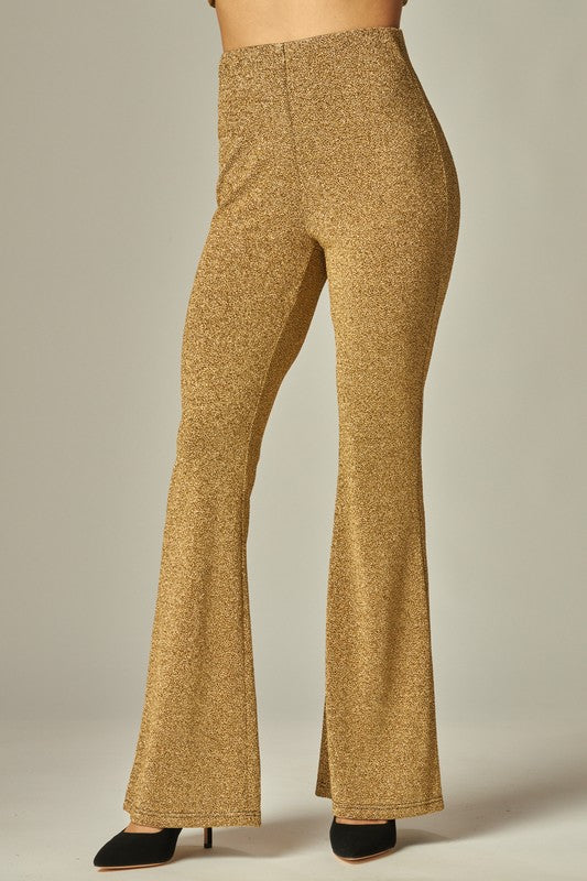 Gold metallic flare pants