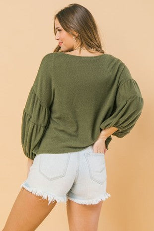 Super soft lightweight bubble sleeve sweater