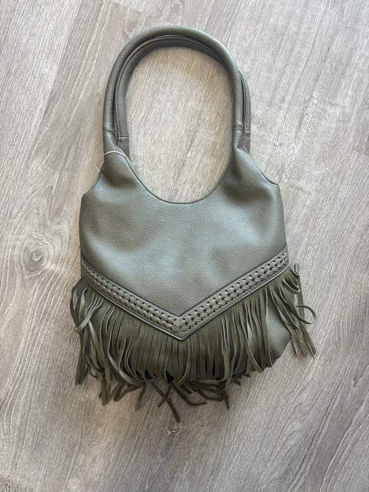 Olive fringe hobo bag