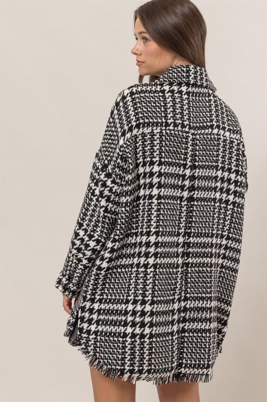 Black & white tweed snap front jacket