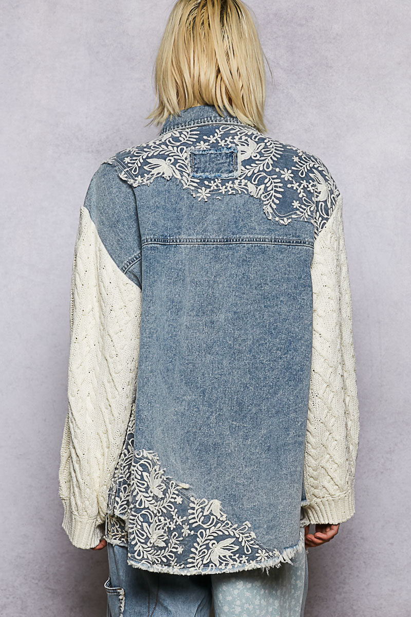 Mixed media shirt jacket