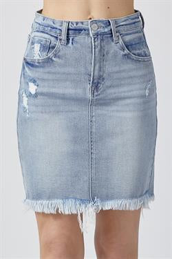 Light wash denim skirt by Risen