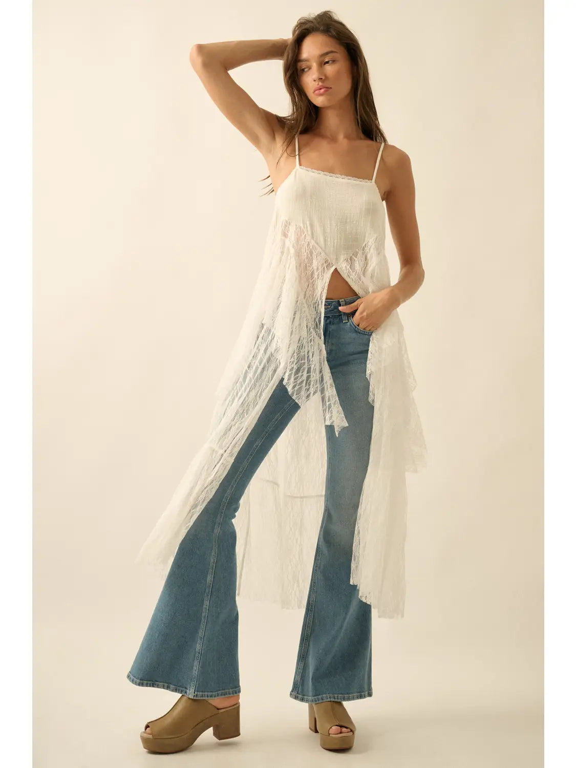Ruffled lace maxi cami top