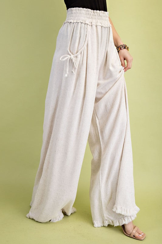 Linen blend relaxed fit wide leg pant