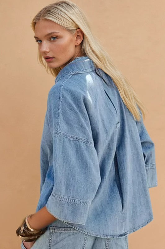 Denim shirt with wide sleeve
