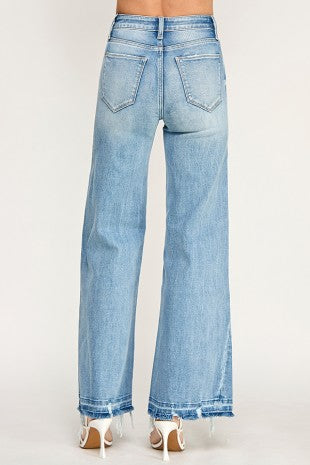 High rise seam detail wide leg jeans