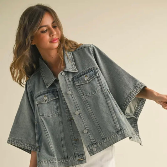 Cape style denim jacket
