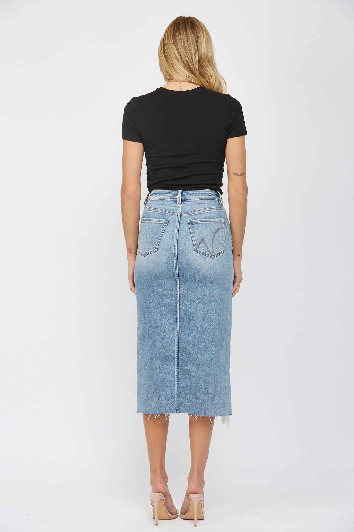 High rise Distressed midi skirt
