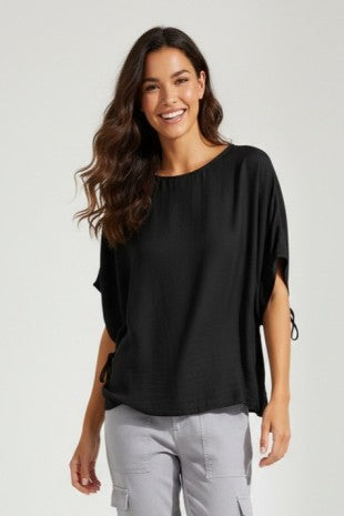 Dolman sleeve blouse w/drawstring sleeve (2 colors)