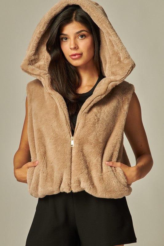 Bunny faux fur hooded vest