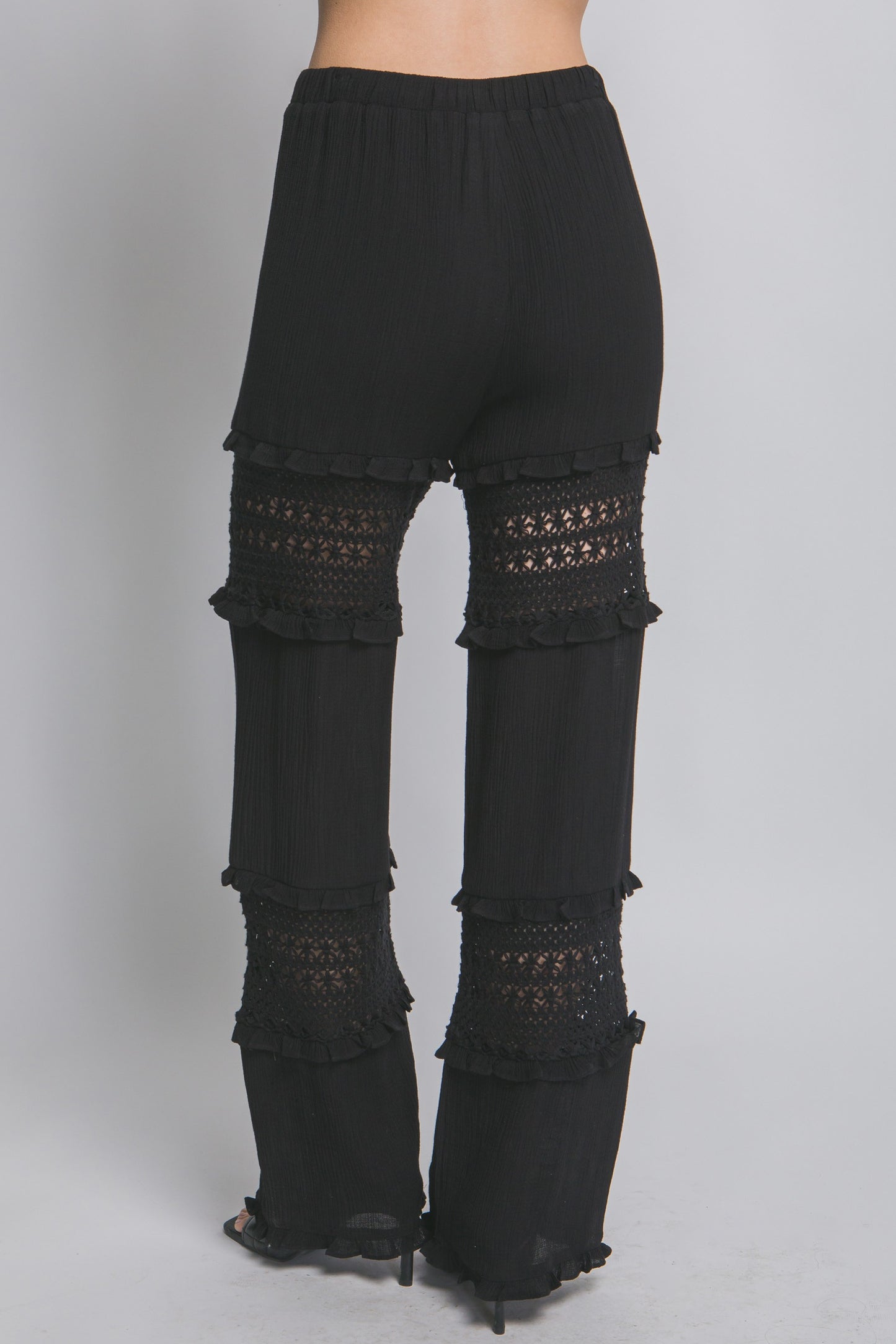 Open lace detail pull on pants