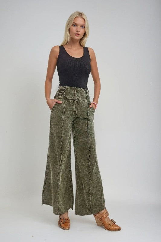 Olive washed corduroy culotte pants