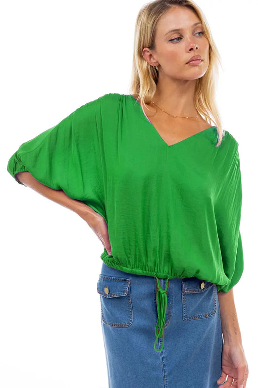 Open back elastic waist blouse (2 colors)