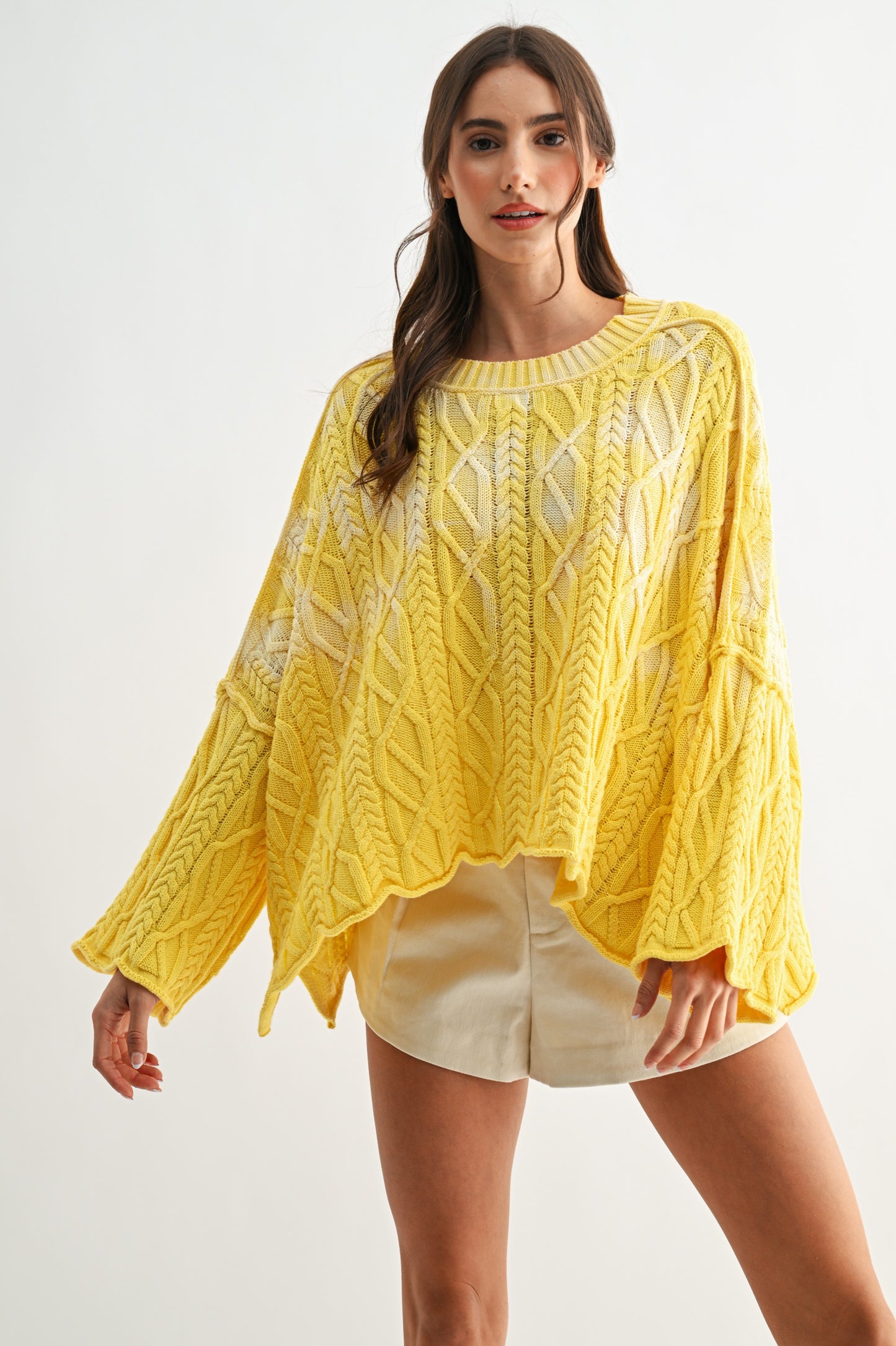 Washed cable knit sweater