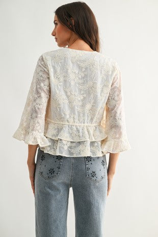 Boho embroidered semi sheer blouse