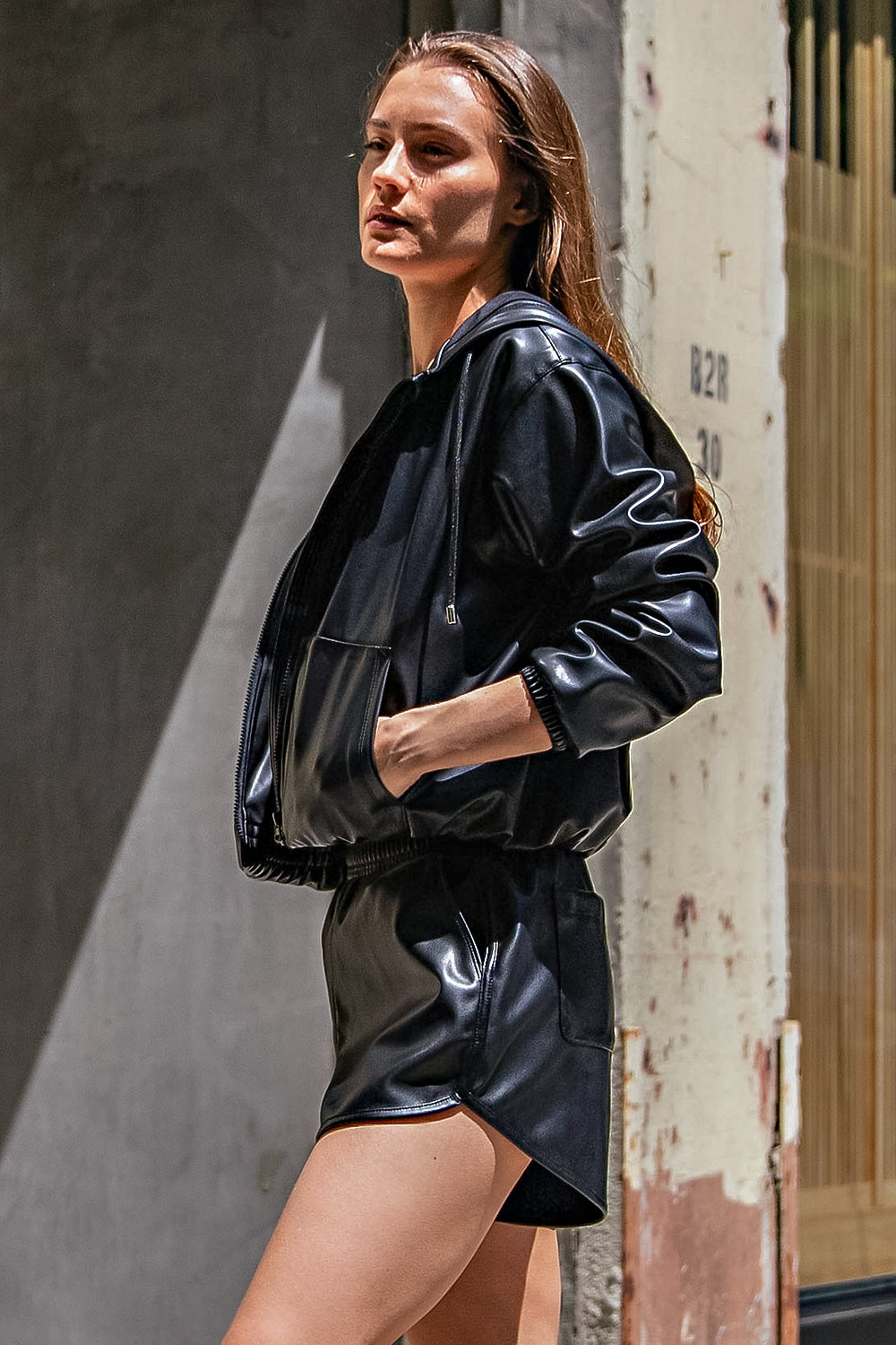 Vegan short hooded bomber jacket