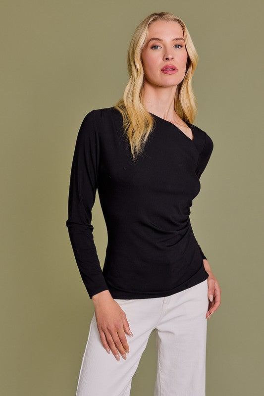 Cut out neckline long sleeve top