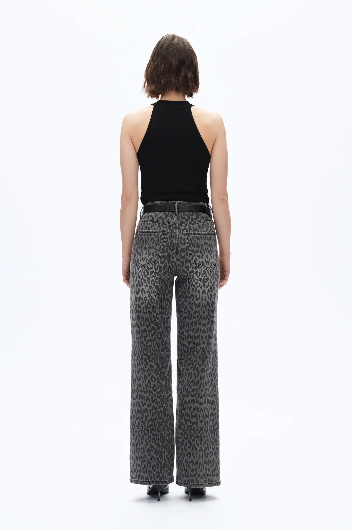 High rise leopard print wide leg jean