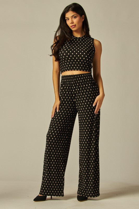 Polka dot print crinkled crop top