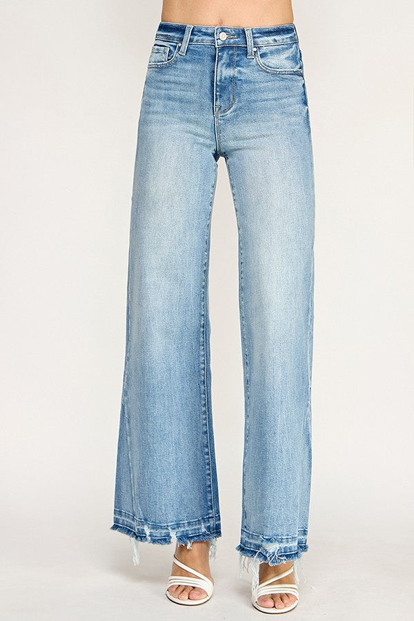 High rise seam detail wide leg jeans