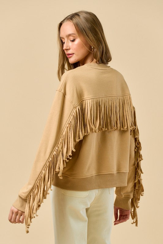 Crewneck sweatshirt with fringe