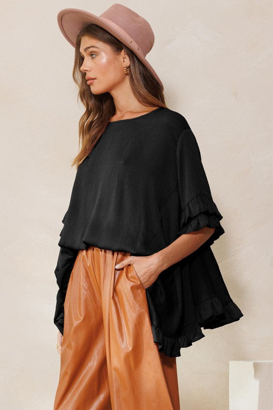 Ruffle trim blouse (ONE SIZE) multiple colors available