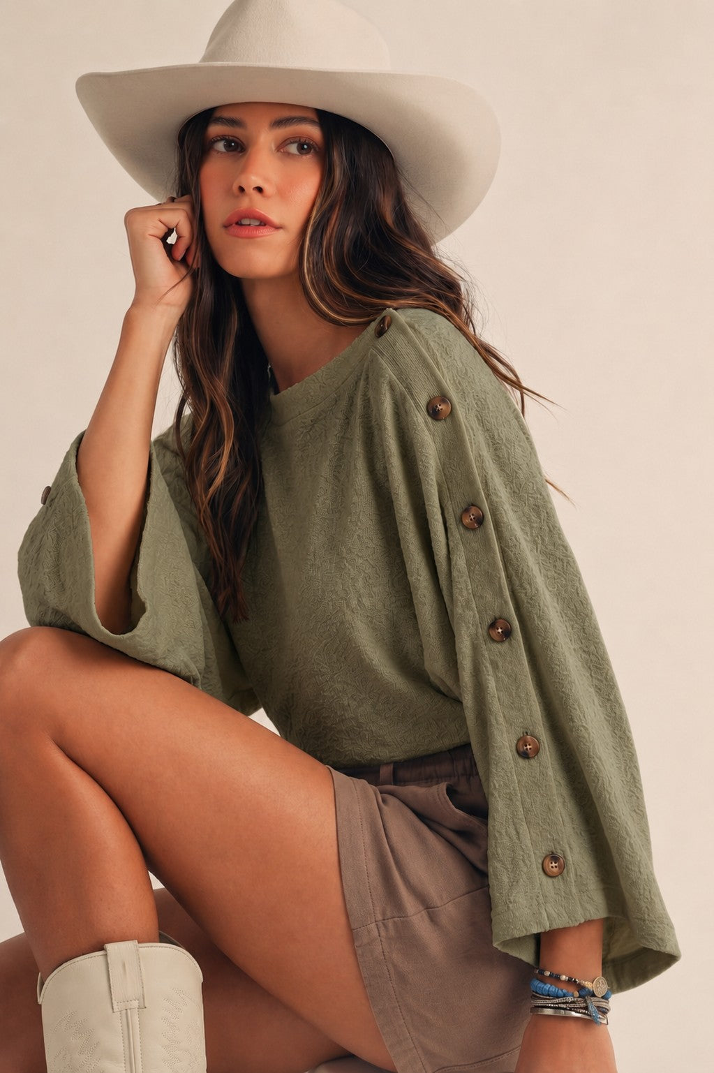 Dolman button sleeve sweater
