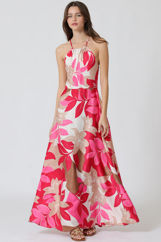 Floral halter neck maxi dress