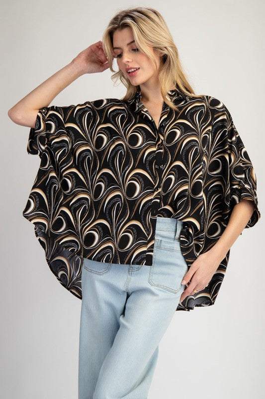 Printed half sleeve loose fit blouse