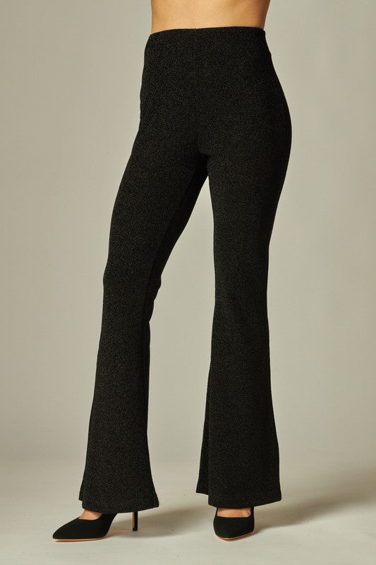 Black metallic knit flare pants