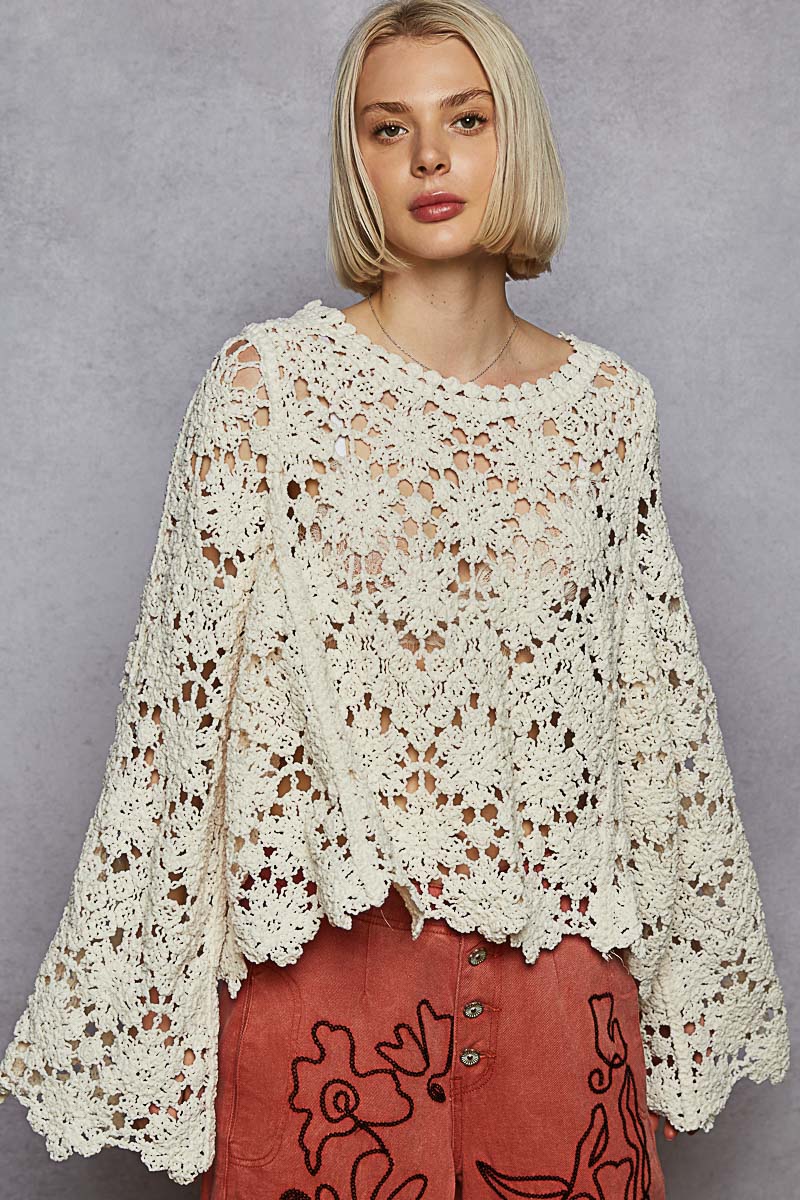 Bell sleeve crochet sweater (2 colors)