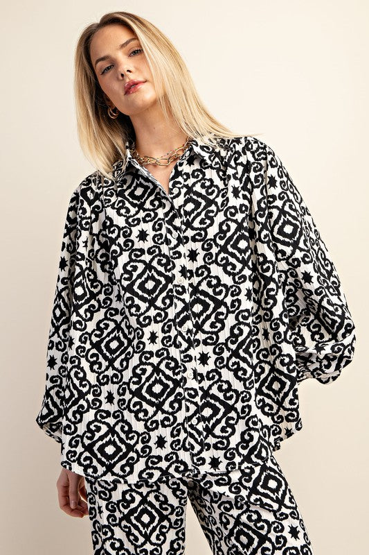 Geo print oversized button down shirt