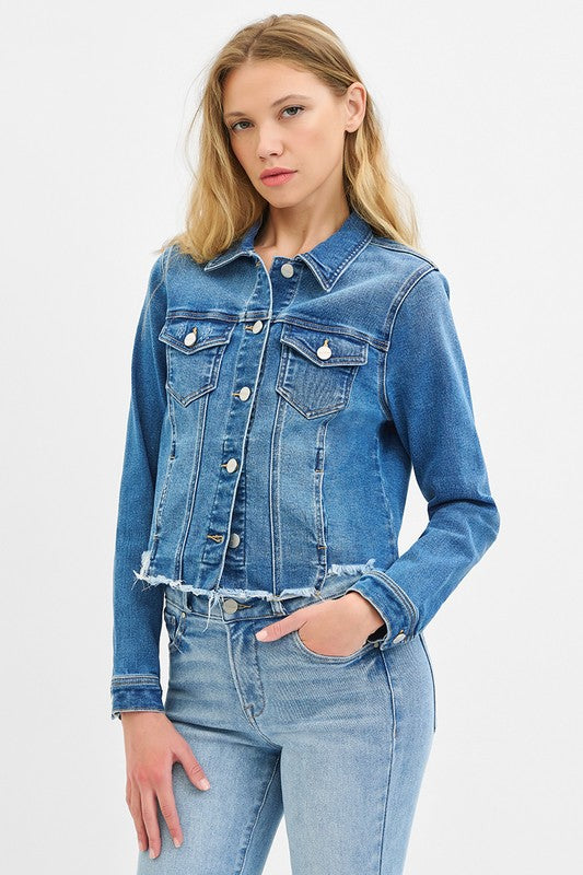 Frayed hem denim jacket by Risen