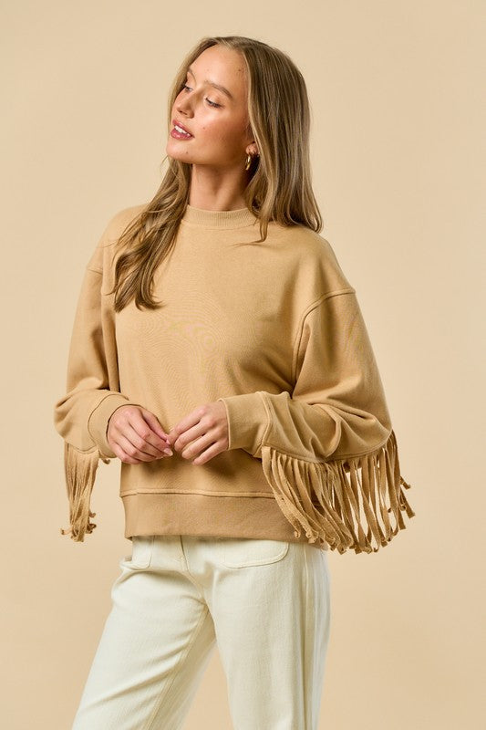 Crewneck sweatshirt with fringe