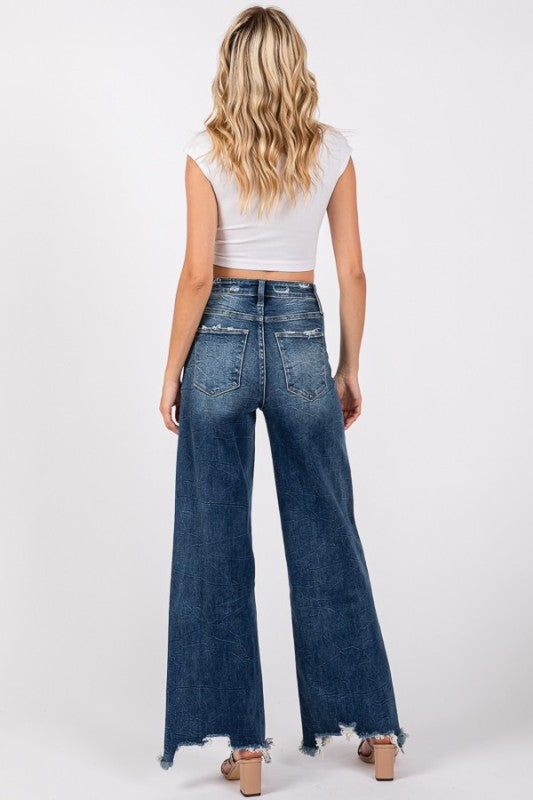 High rise super stretch destroyed hem jeans