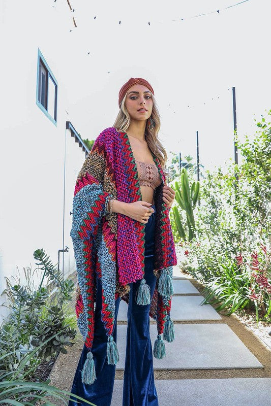 Colorful crochet ruana (one size)